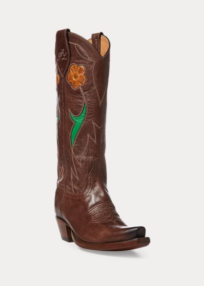 Cowboy Boots Polo Ralph Lauren Mujer Chocolate Marrom - Selene Leather - ISWFT6735